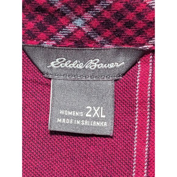 Eddie Bauer Button Front Shirt Women 2XL Pink Plaid Long Sleeves Pockets S56 - Picture 10 of 13